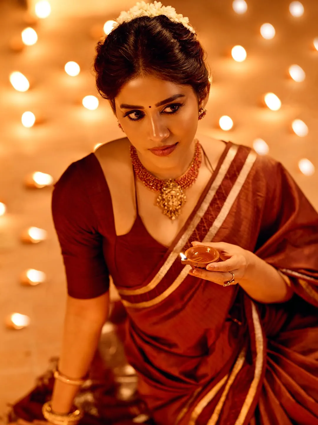 Nabha Natesh Shines in Saree on Diwali Festival