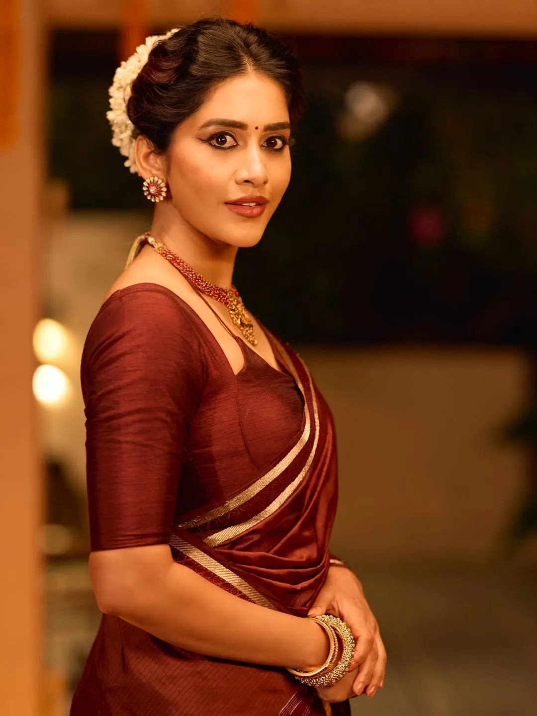 Nabha Natesh Shines in Saree on Diwali Festival