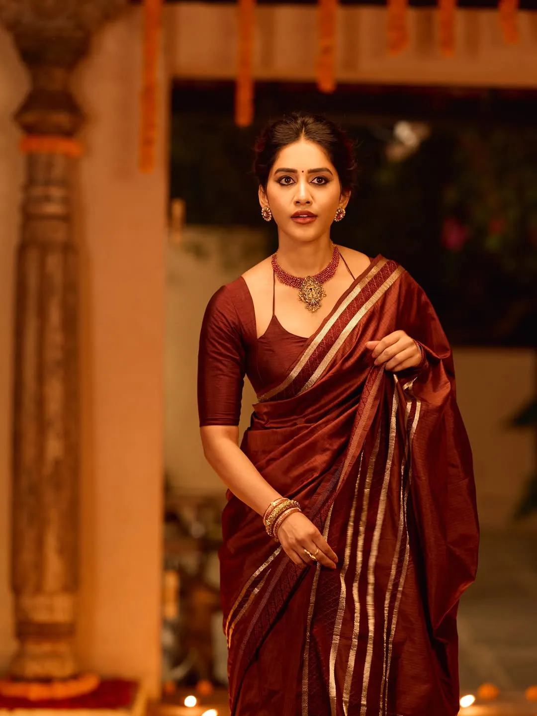 Nabha Natesh Shines in Saree on Diwali Festival