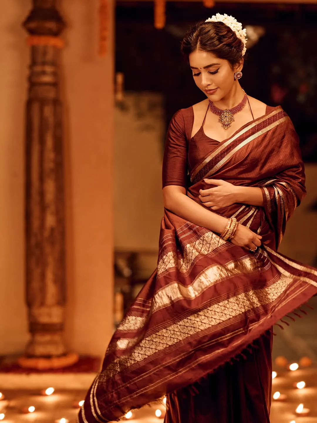 Nabha Natesh Shines in Saree on Diwali Festival