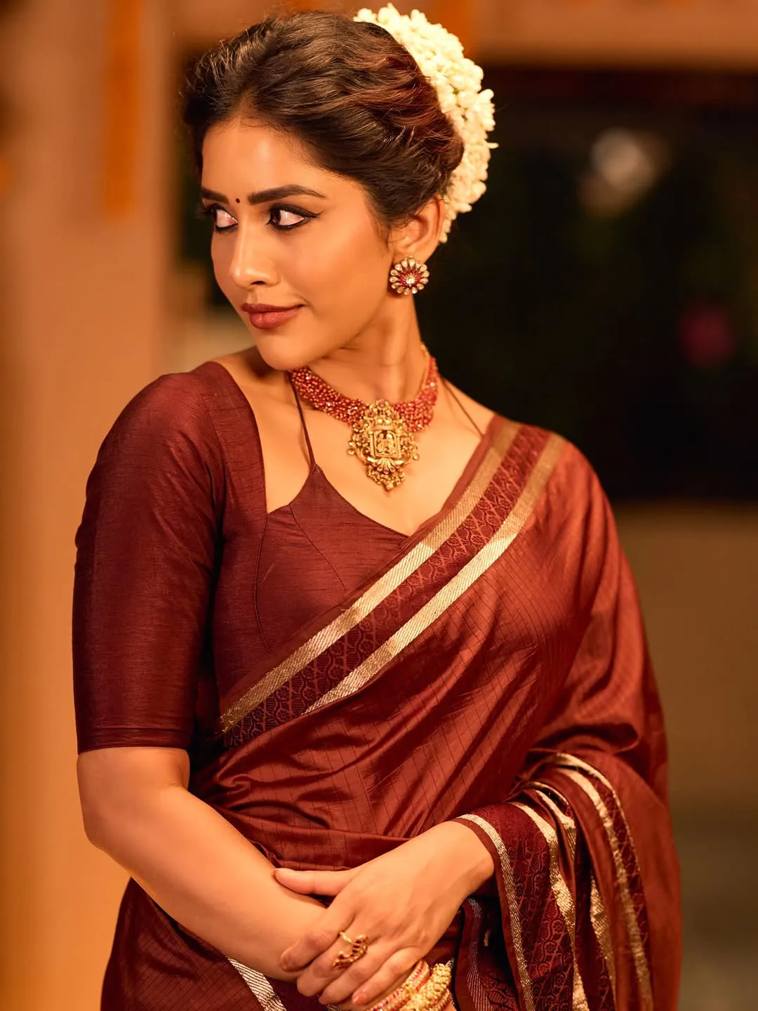 Nabha Natesh Shines in Saree on Diwali Festival