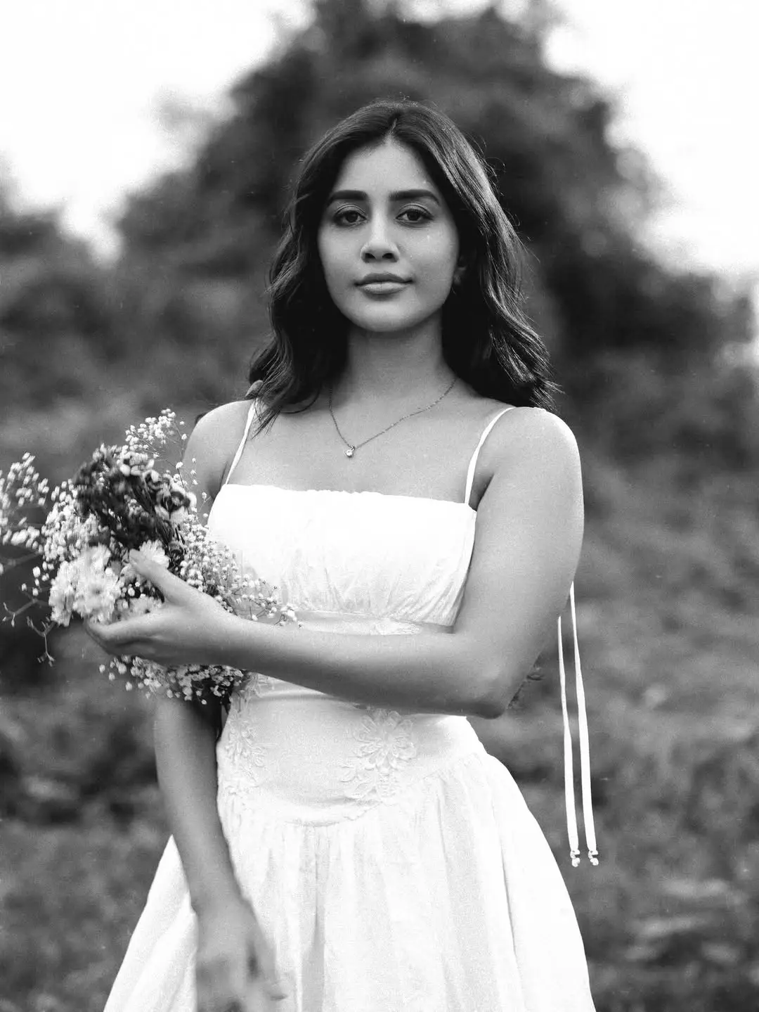 Nabha Natesh cute photos in a white frock goes viral on social media
