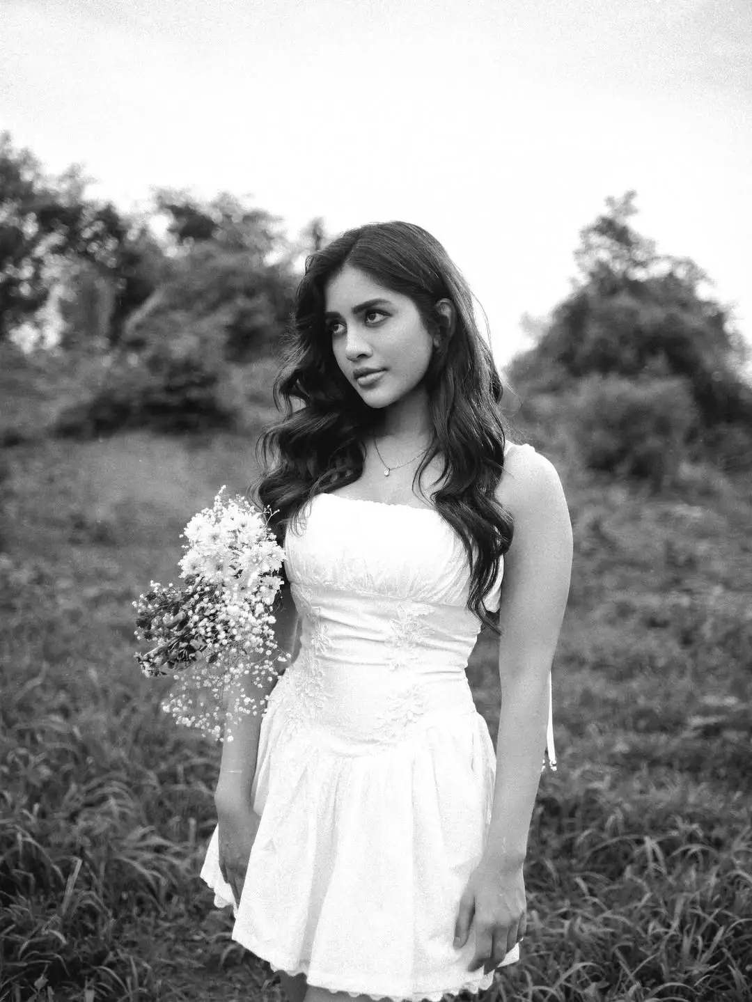 Nabha Natesh cute photos in a white frock goes viral on social media