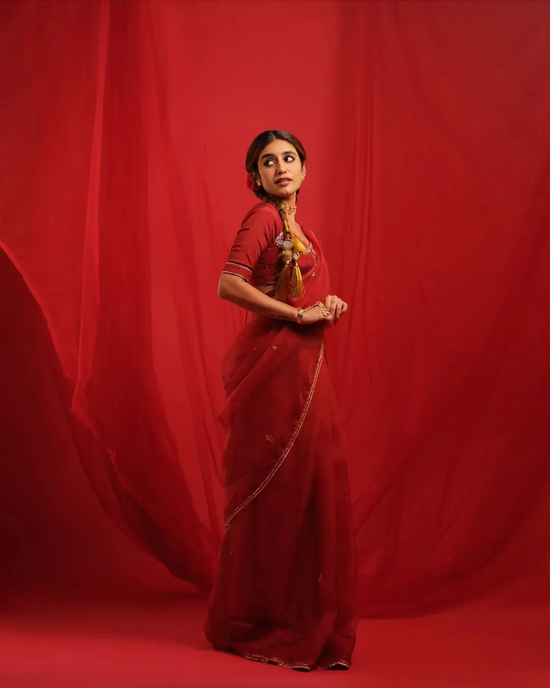 Priya Prakash Varrier latest photoshoot in a red saree