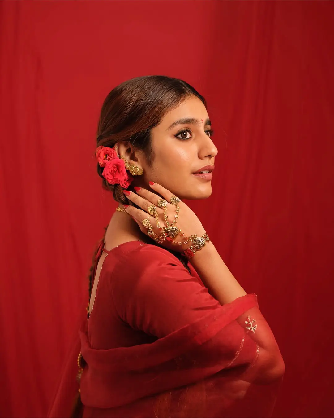 Priya Prakash Varrier latest photoshoot in a red saree