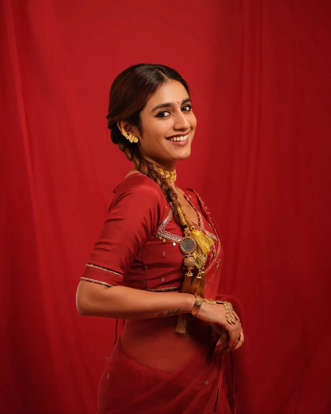 Priya Prakash Varrier latest photoshoot in a red saree