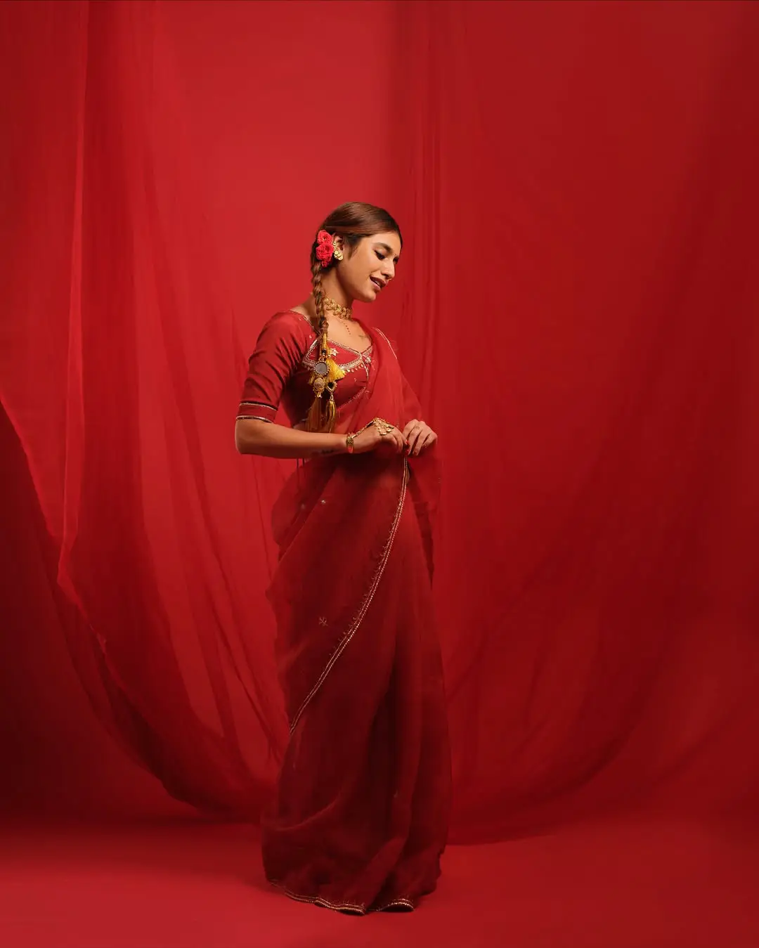 Priya Prakash Varrier latest photoshoot in a red saree