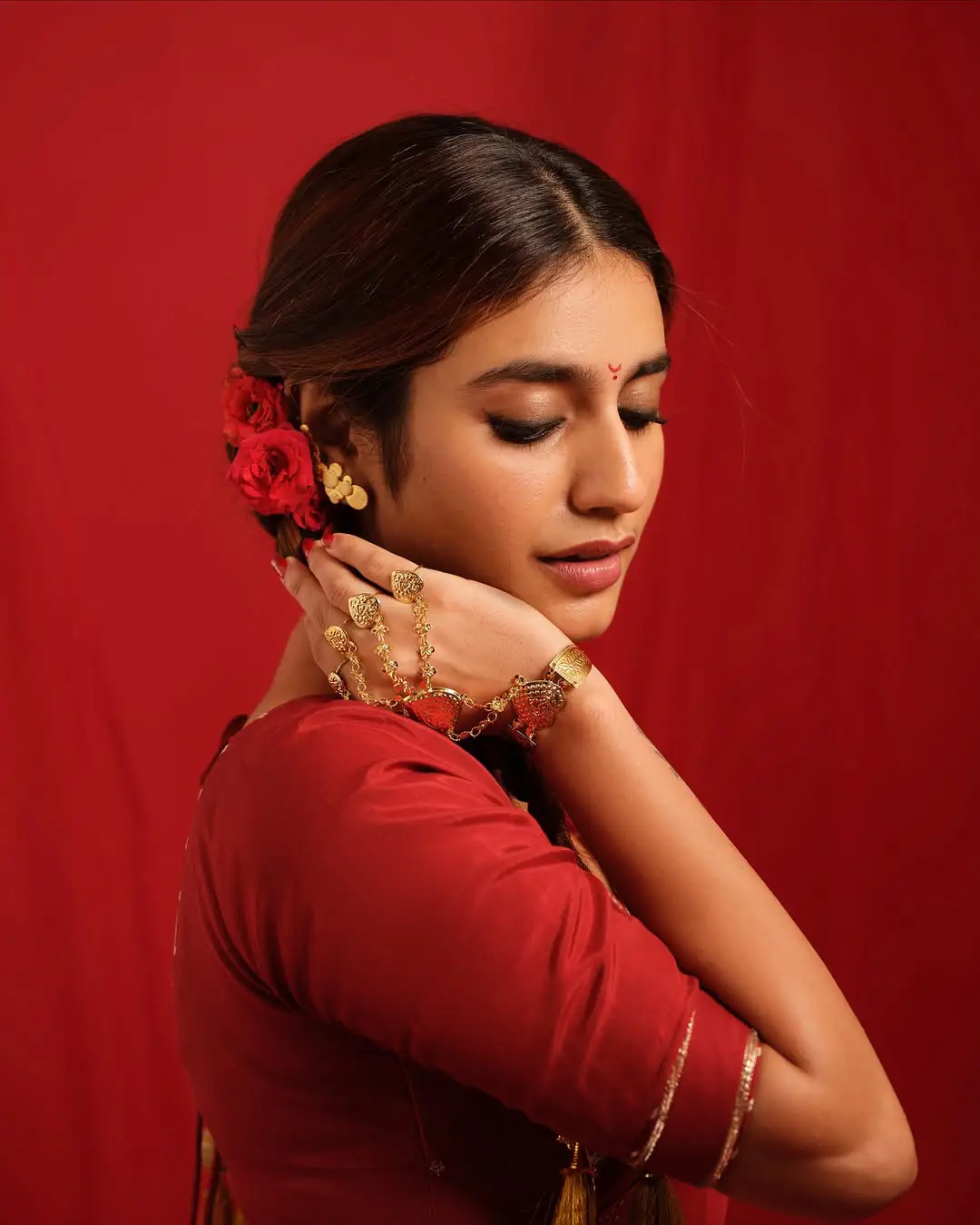 Priya Prakash Varrier latest photoshoot in a red saree