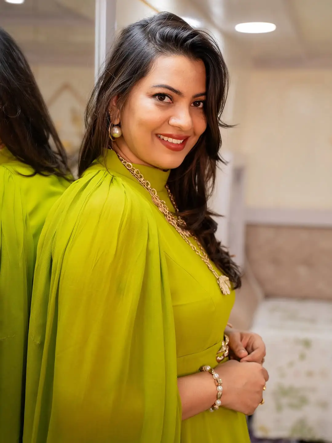 Singer Geetha Madhuri's photos in a green dress are going viral on social media.