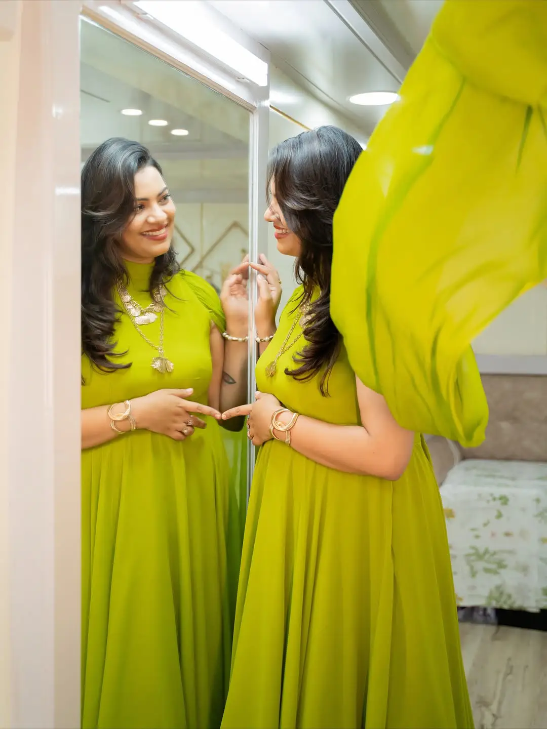 Singer Geetha Madhuri's photos in a green dress are going viral on social media.