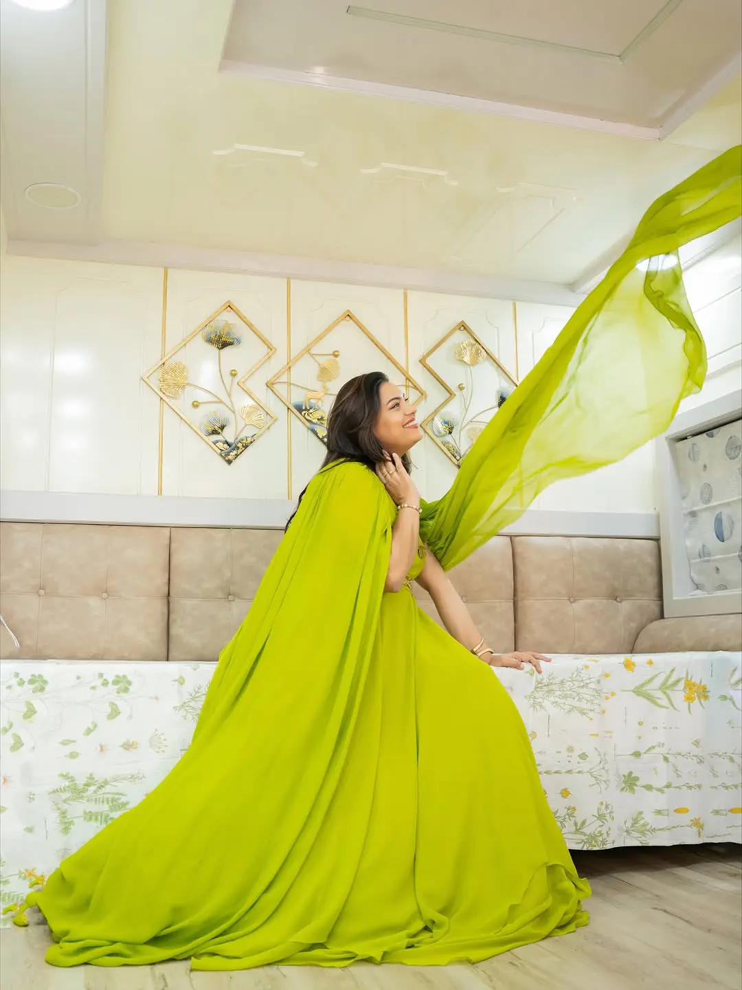 Singer Geetha Madhuri's photos in a green dress are going viral on social media.