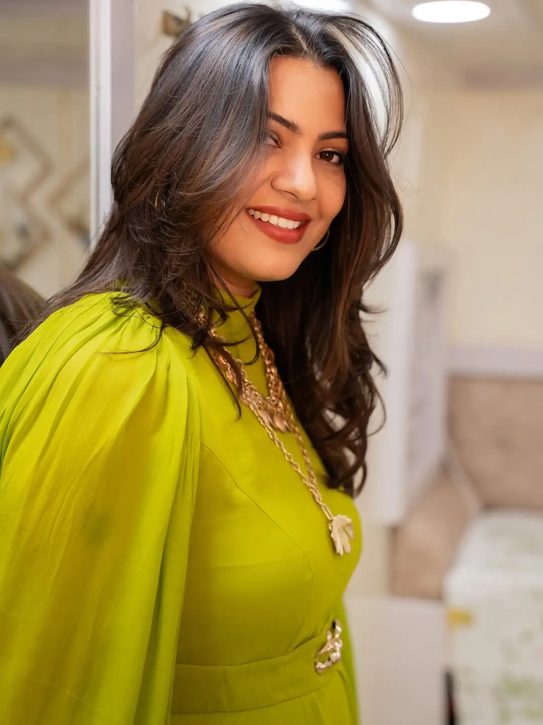 Singer Geetha Madhuri's photos in a green dress are going viral on social media.