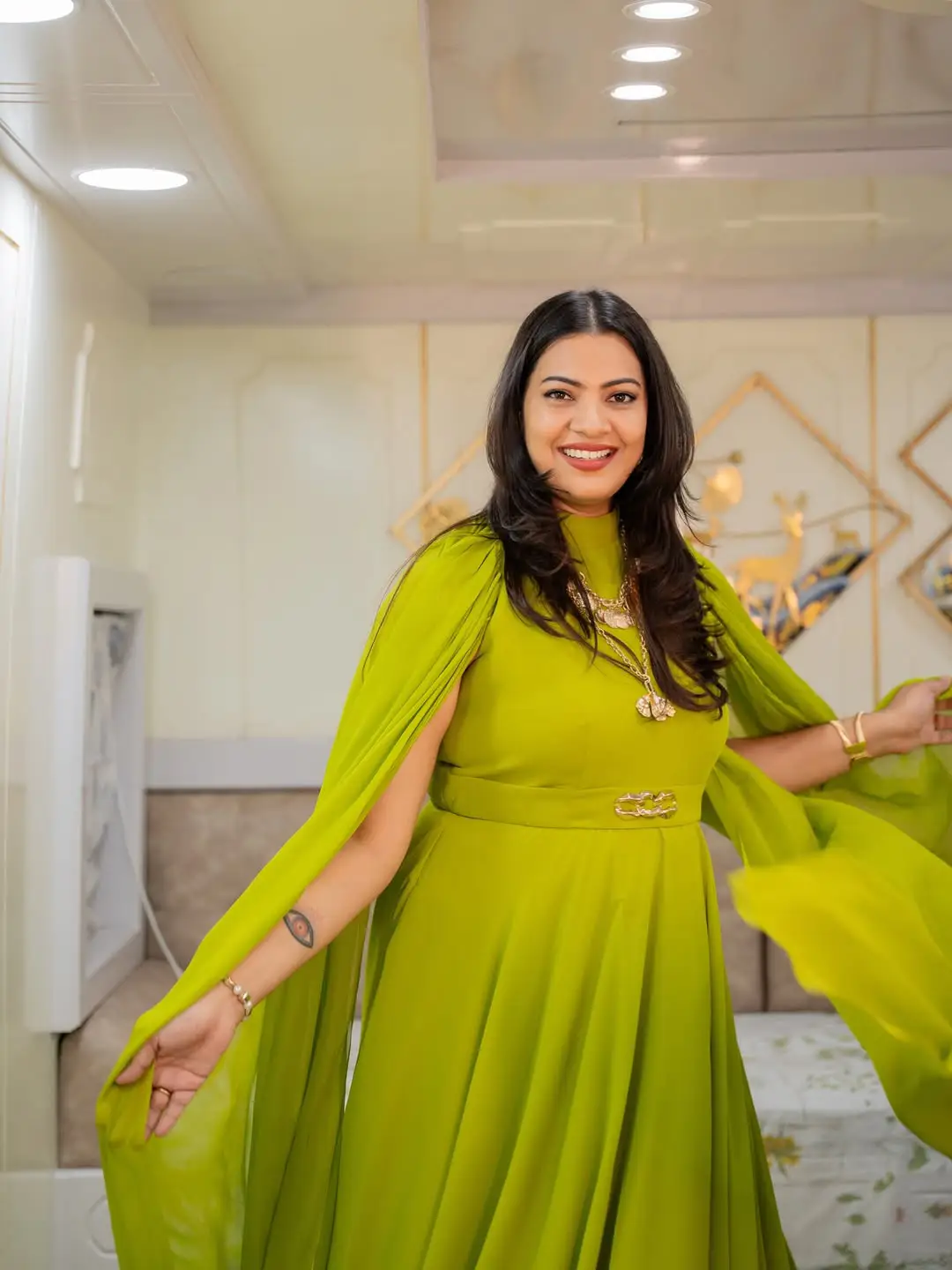 Singer Geetha Madhuri's photos in a green dress are going viral on social media.