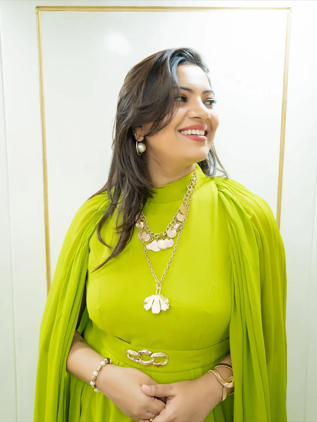 Singer Geetha Madhuri's photos in a green dress are going viral on social media.