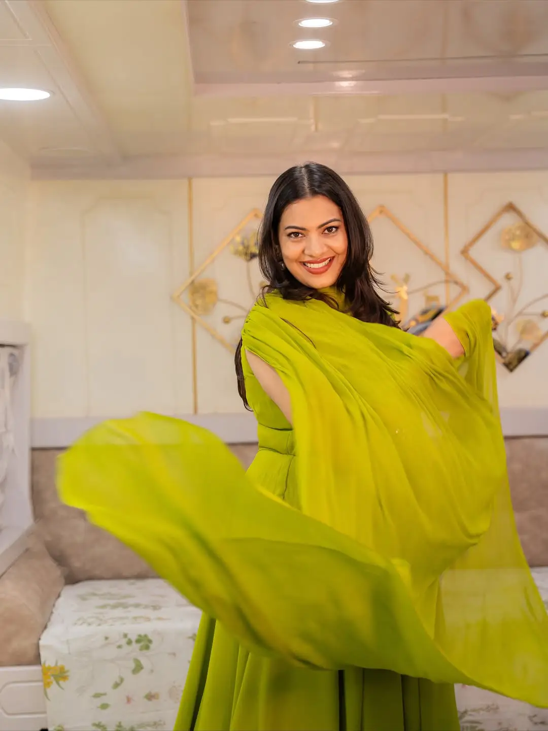 Singer Geetha Madhuri's photos in a green dress are going viral on social media.