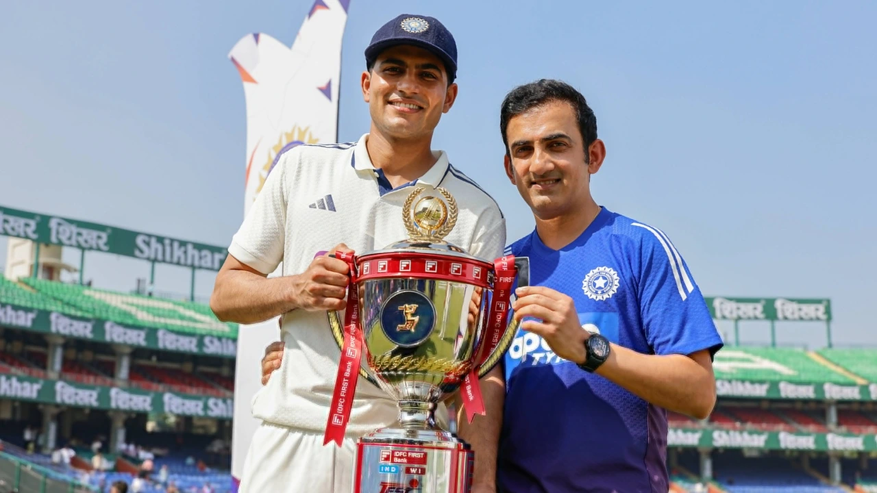 Subman Gill and Gambhir with Ind vs WI Trophy