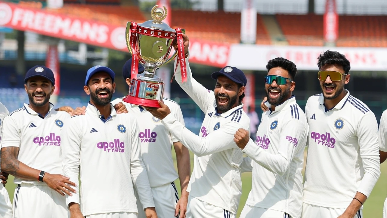 Team India Winng Celebrations with Ind Vs WI Test Series Trophy