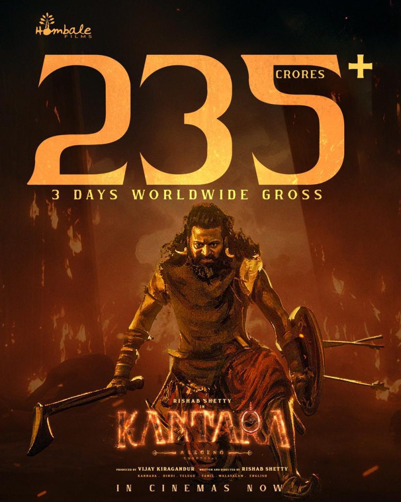 Rishab Shetty Kantara Chapter 1 Movie Three Days Collections 
