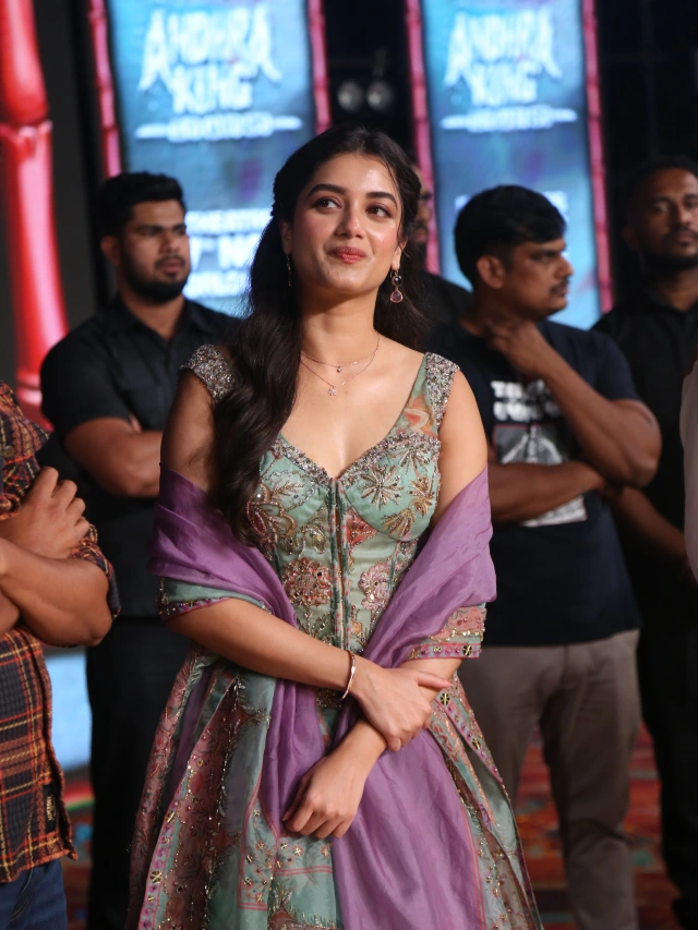 Bhagyashri Borse cute Photos from Andhra King Taluka Trailer Launch Event