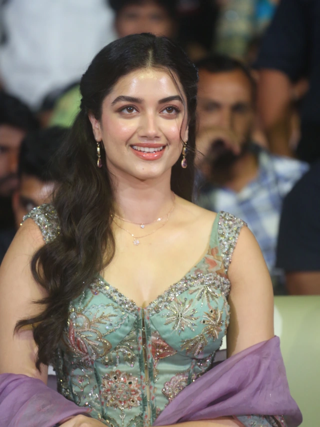 Bhagyashri Borse Cute Photos from Andhra King Taluka Trailer Launch Event