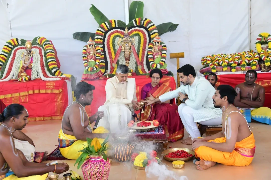 Nara Family Perform Rudrabhishekam on Karhika Masam Last Monday