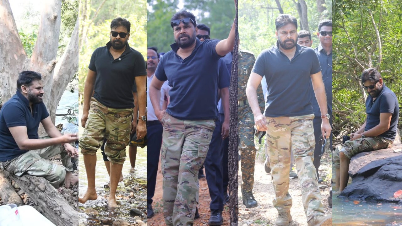 Pawan Kalyan : అడవుల్లో పవన్ కళ్యాణ్.. వాగు వంక చెట్టు పుట్ట పరిశీలించి.. రెండు కిలోమీటర్లు నడిచి.. ఫోటోలు వైరల్..