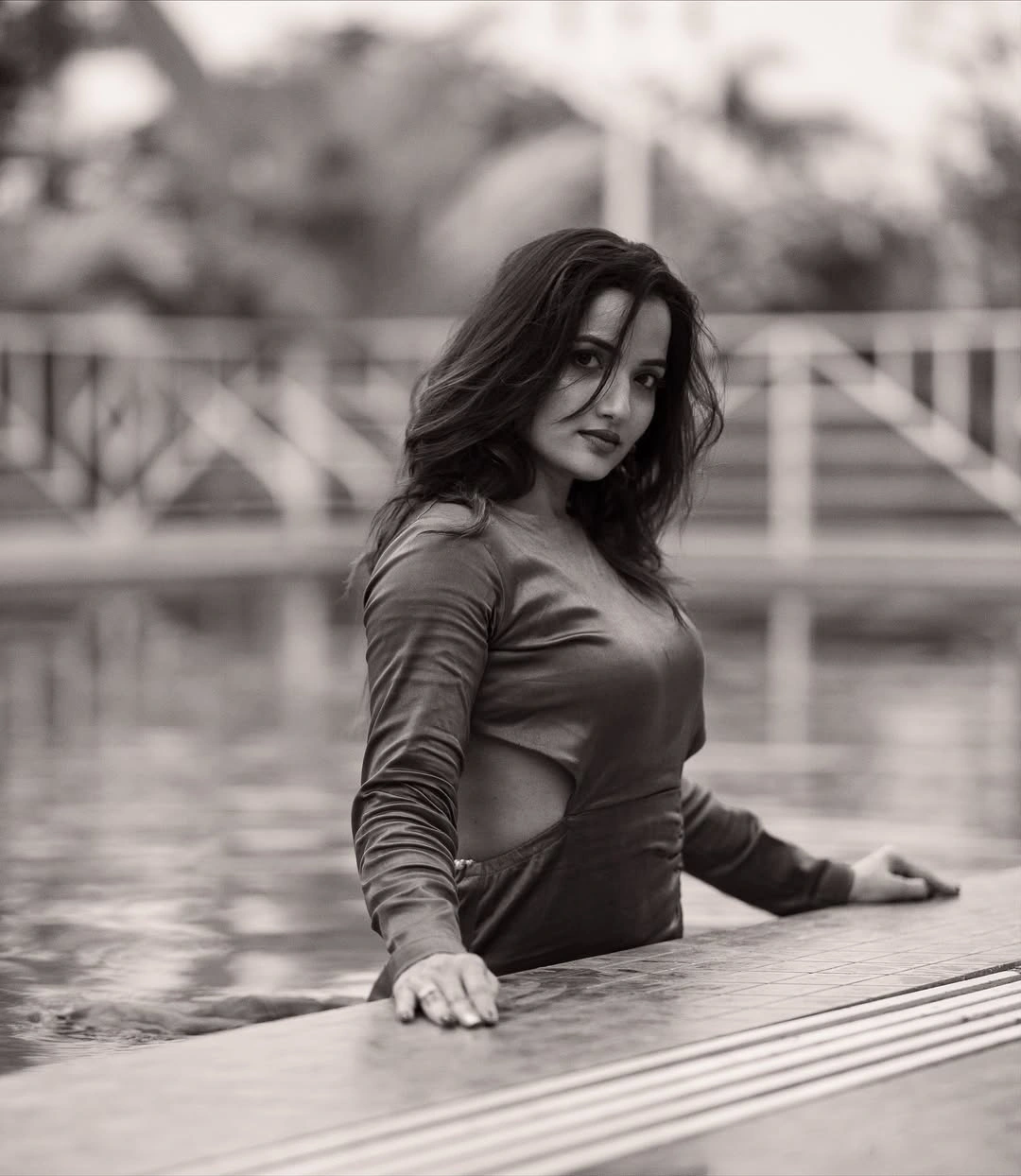 Siri Hanumanthu Backless Poses at Swimming Pool