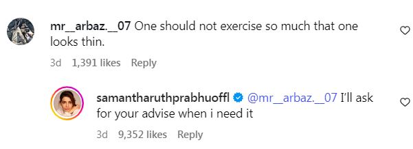 Samantha Reply to Netizen Who Reacts on her Fitness Post