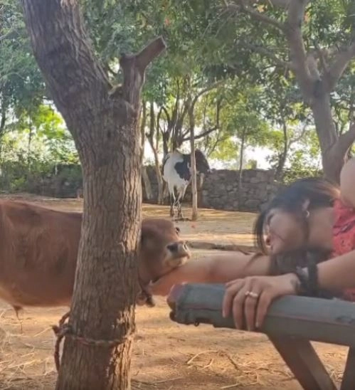 Anasuya Bharadwaj Enjoying Nature in Farm