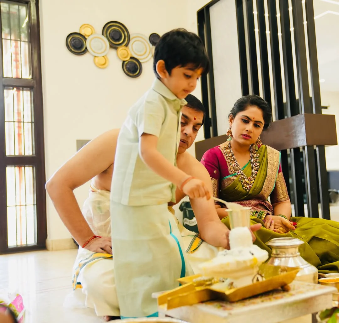 Dil Raju Perform Special Pooja with his Wife Tejaswini Vygha and Son