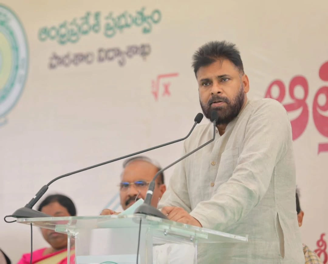 Deputy CM Pawan Kalyan Interacting with students as part of a Mega Parents Teachers meeting at ZPHS Chilakaluripet