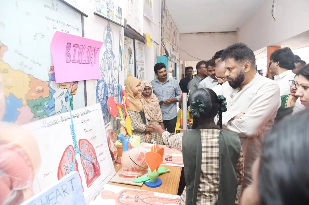 Deputy CM Pawan Kalyan Interacting with students as part of a Mega Parents Teachers meeting at ZPHS Chilakaluripet