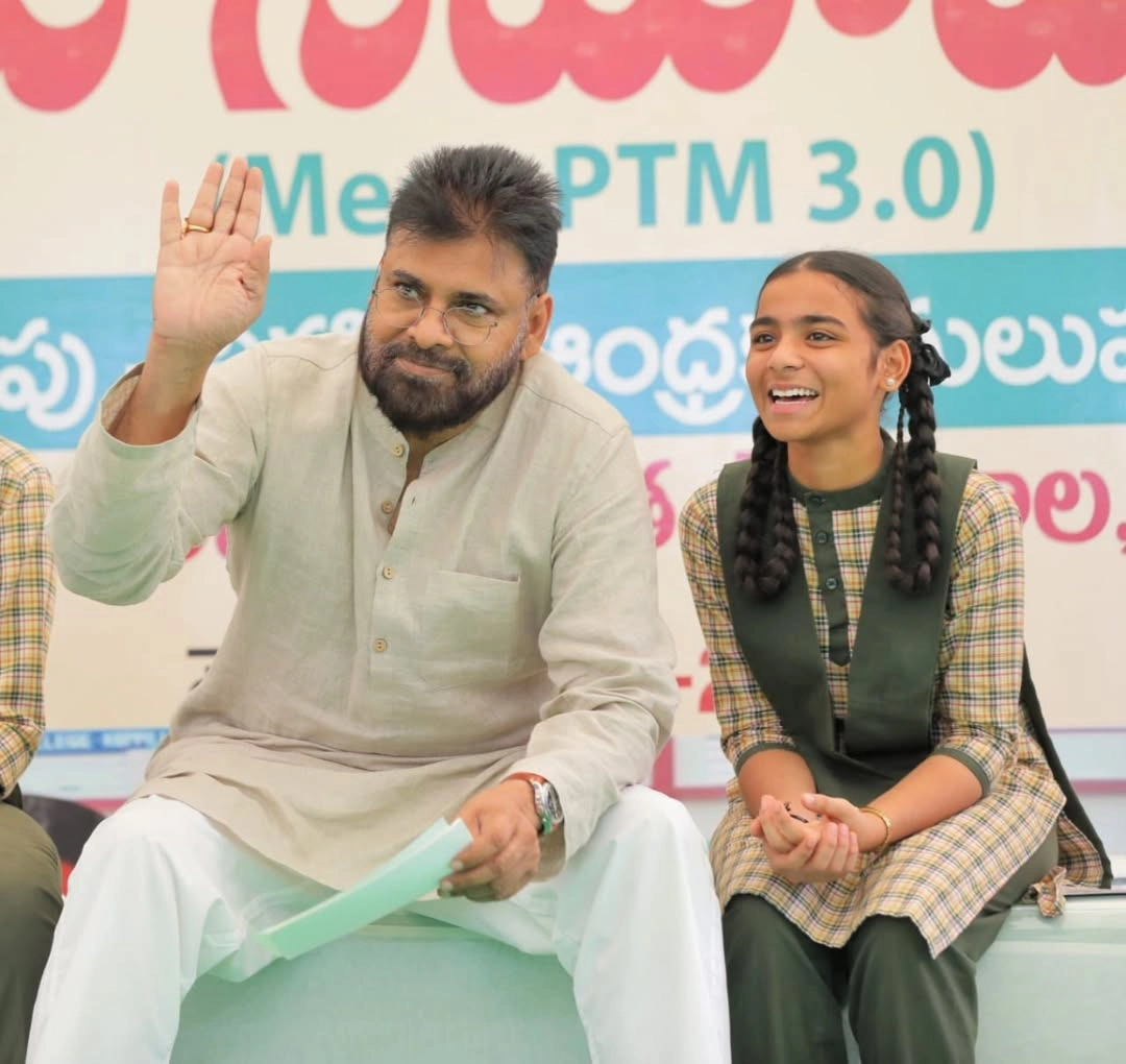 Deputy CM Pawan Kalyan Interacting with students as part of a Mega Parents Teachers meeting at ZPHS Chilakaluripet