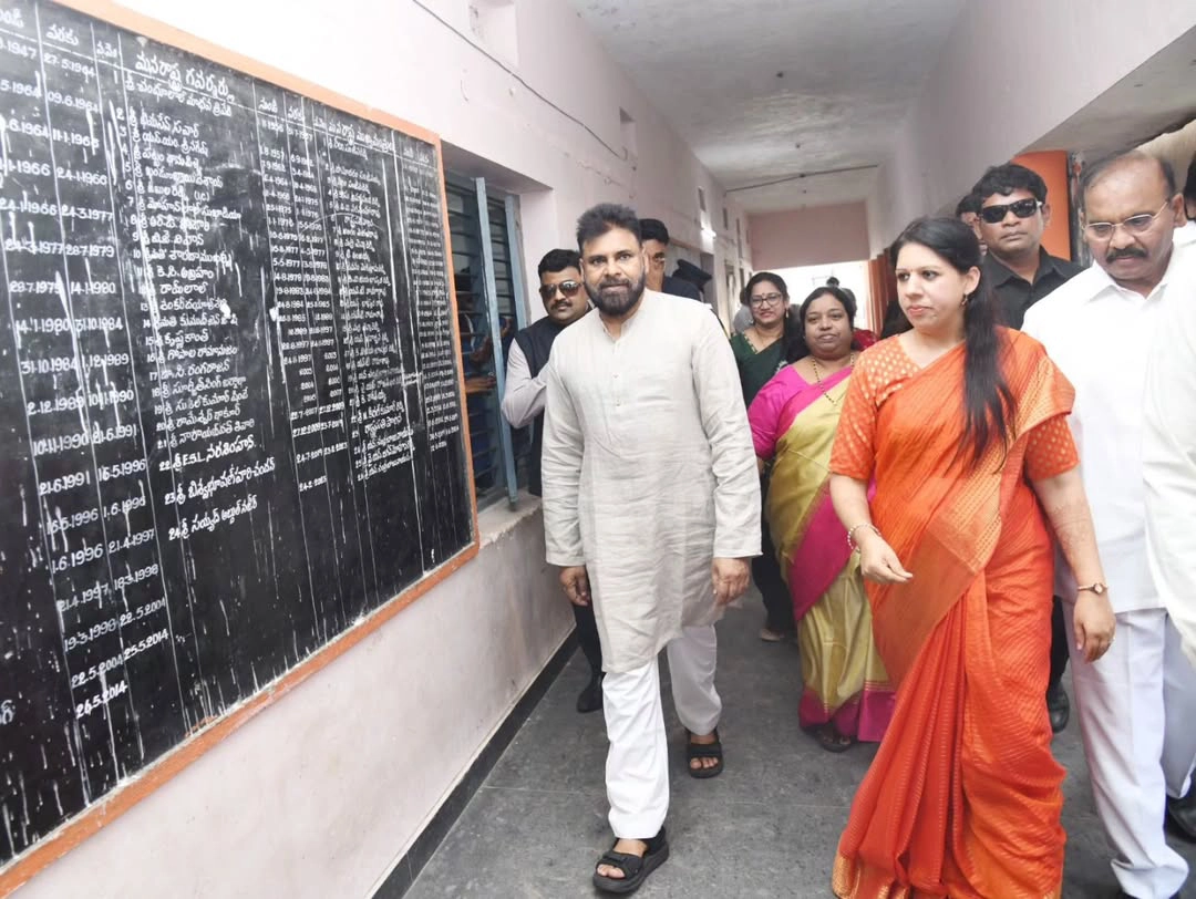 Deputy CM Pawan Kalyan Interacting with students as part of a Mega Parents Teachers meeting at ZPHS Chilakaluripet