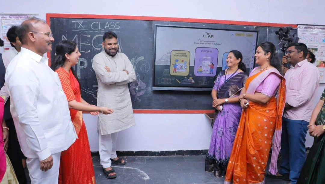 Deputy CM Pawan Kalyan Interacting with students as part of a Mega Parents Teachers meeting at ZPHS Chilakaluripet