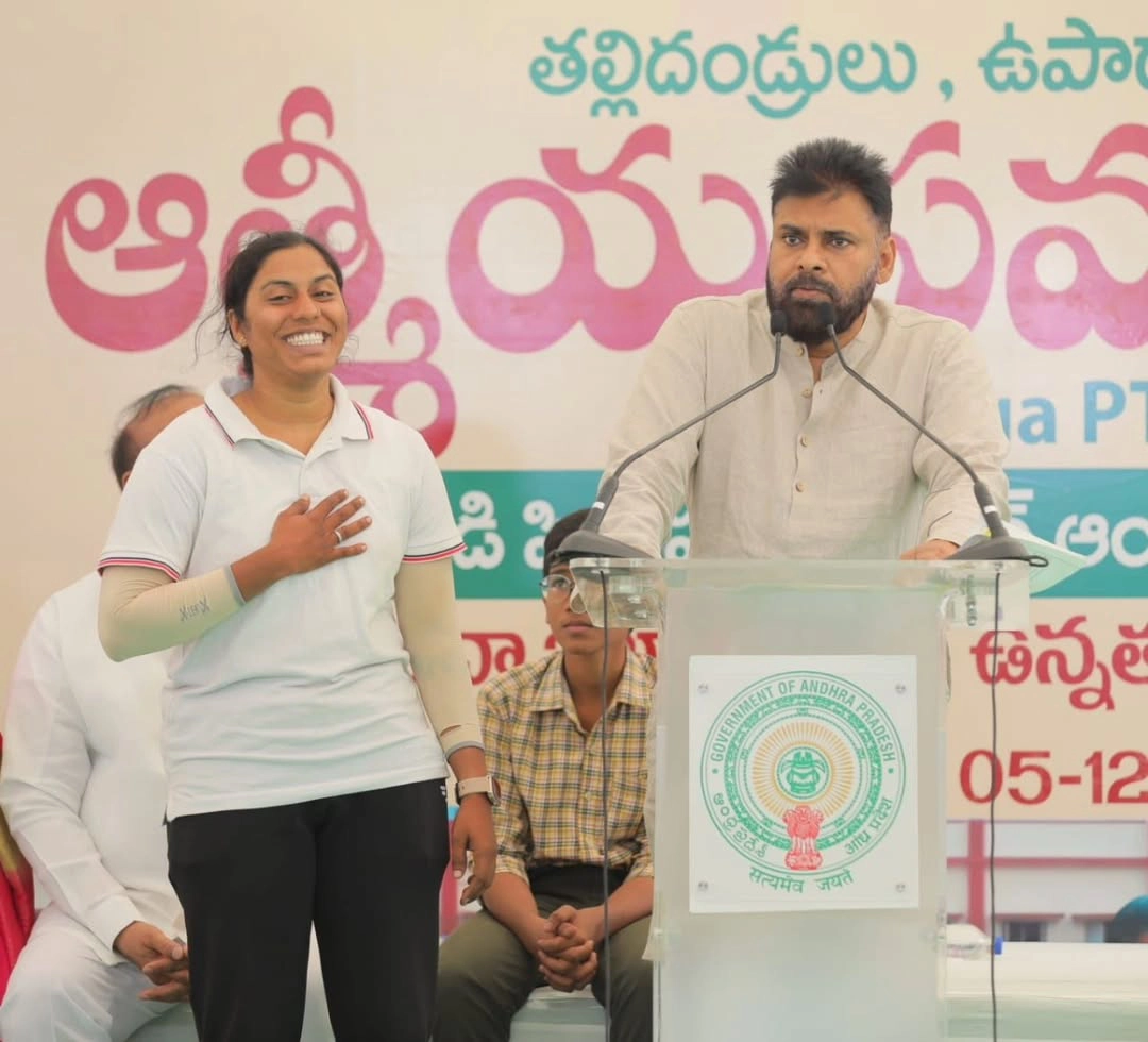 Deputy CM Pawan Kalyan Interacting with students as part of a Mega Parents Teachers meeting at ZPHS Chilakaluripet