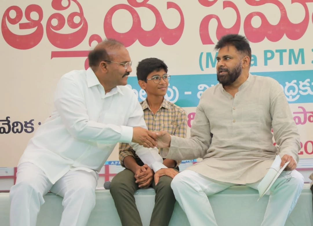 Deputy CM Pawan Kalyan Interacting with students as part of a Mega Parents Teachers meeting at ZPHS Chilakaluripet