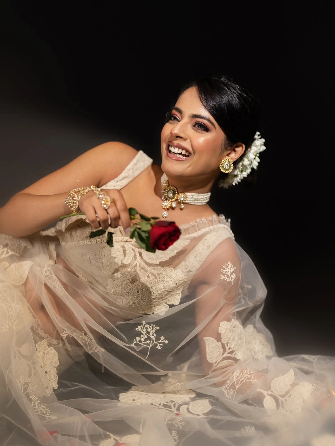 Riddhi Kumaar Stunning Looks in Prabhas Gifted White Saree