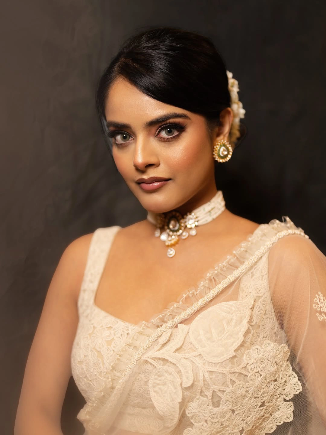 Riddhi Kumaar Stunning Looks in Prabhas Gifted White Saree