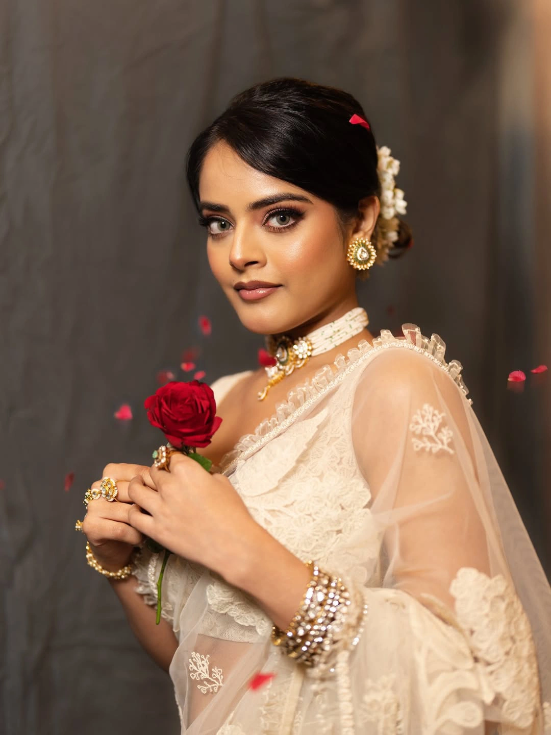 Riddhi Kumaar Stunning Looks in Prabhas Gifted White Saree