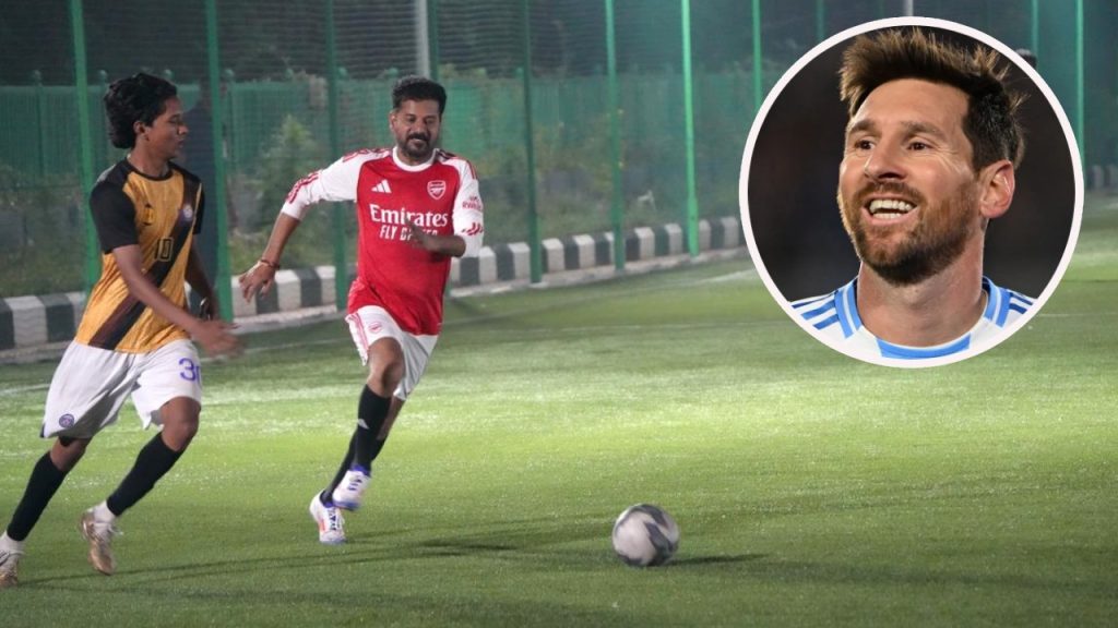 Telangana CM Revanth Reddy practices football to face Messi in Hyderabad on Dec 13