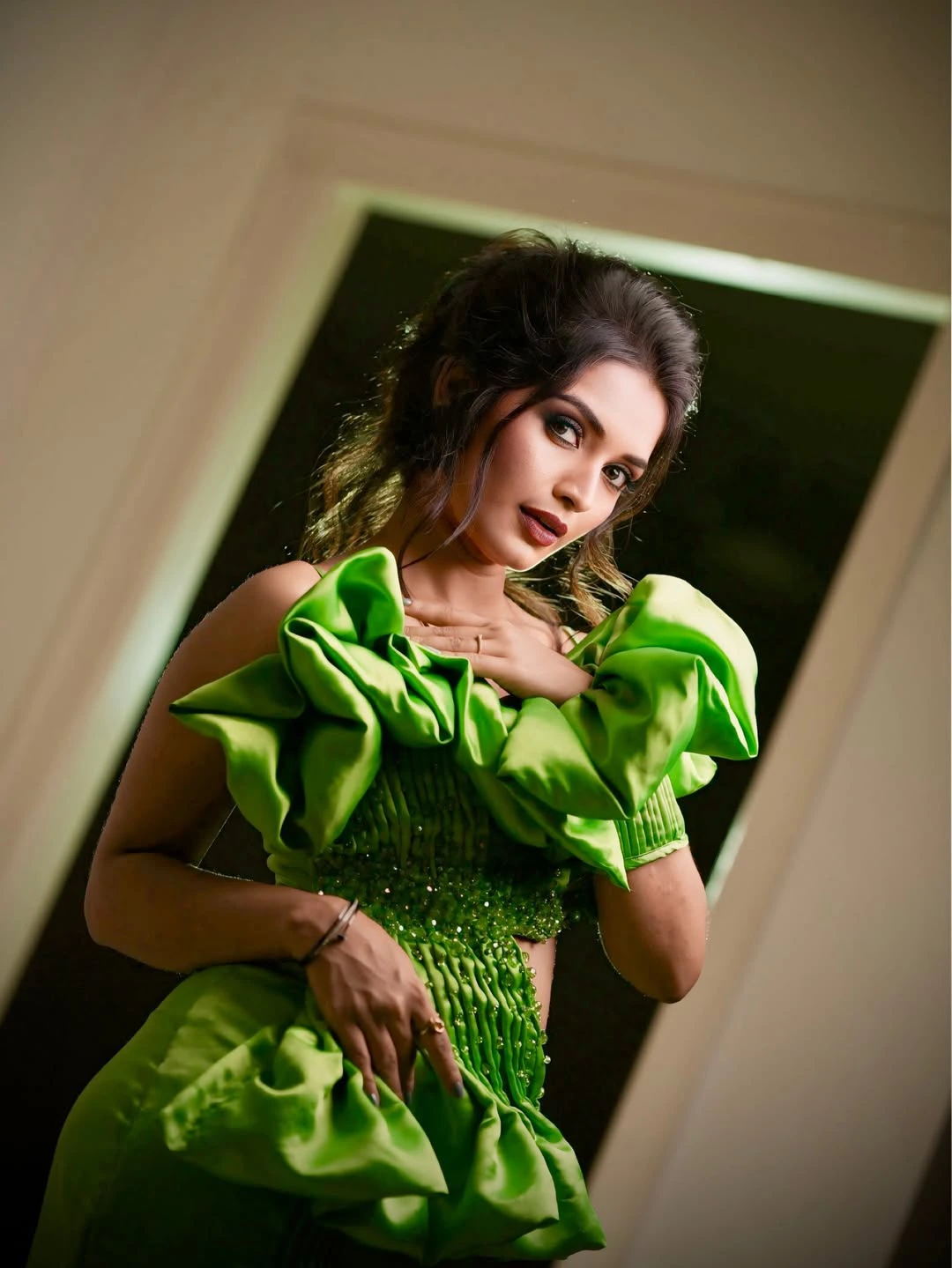 Bigg Boss Fame Priyanka Jain Stills in Green Dress